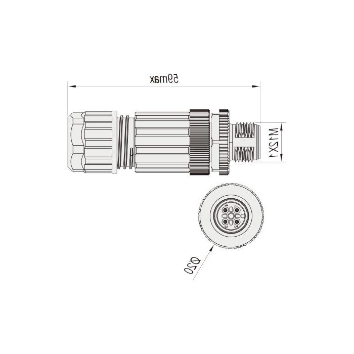 M12 4Pin、公头直型、直插式连接、食品级、Y型分线器、64FY29